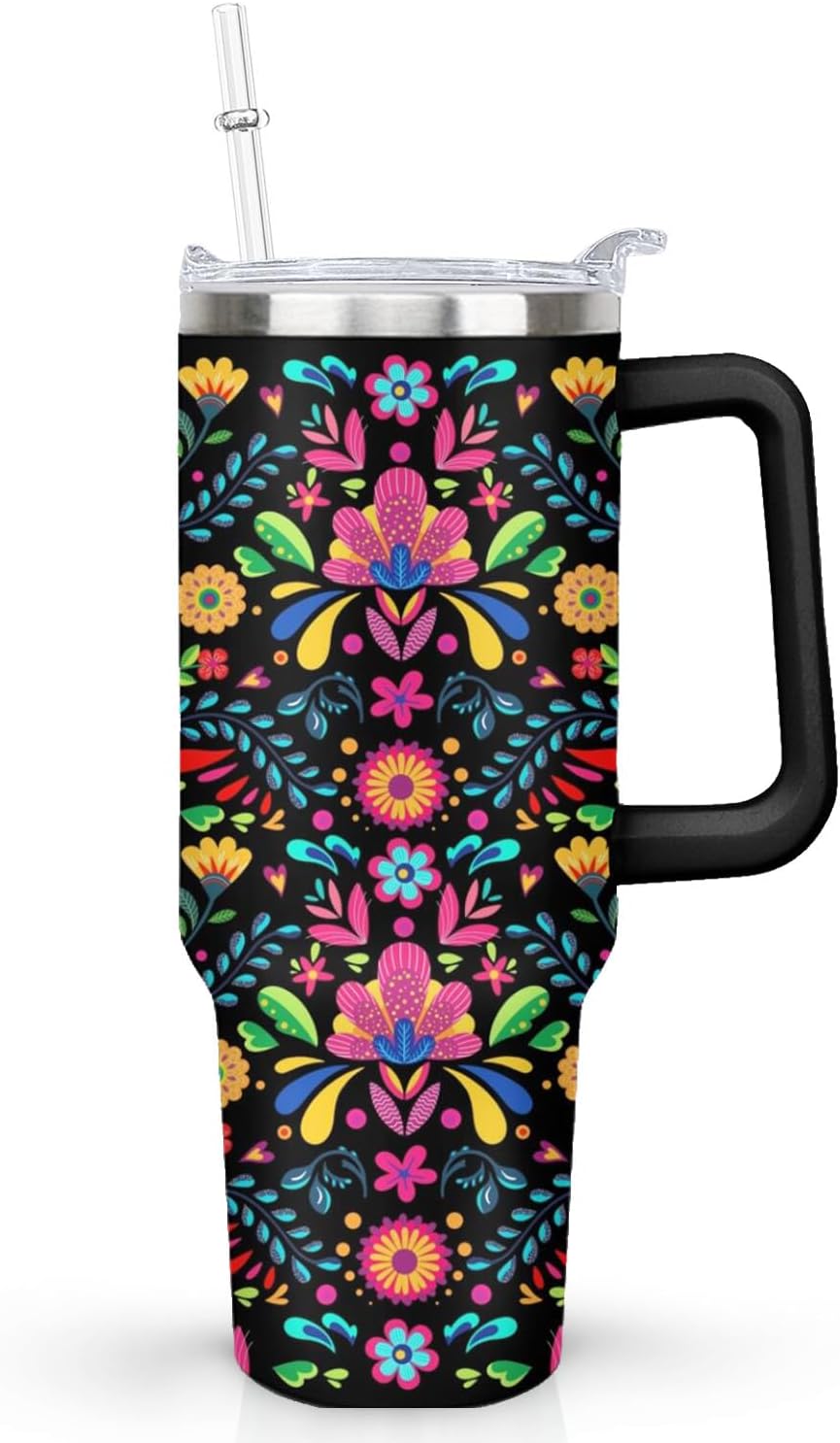 Ceovfoi 40 Oz Leopard & Zebra Print Tumbler With Handle, Lid & Straw - Insulated Travel Coffee Mug Water Bottle, Animal Print Gifts for Women Men