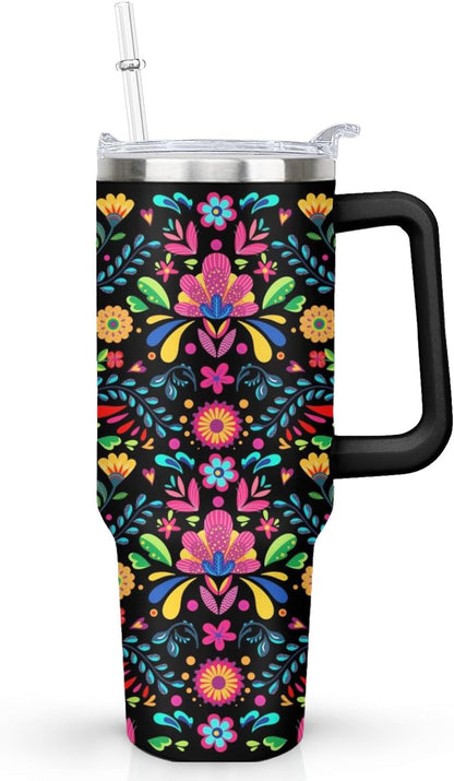 Ceovfoi 40 Oz Leopard & Zebra Print Tumbler With Handle, Lid & Straw - Insulated Travel Coffee Mug Water Bottle, Animal Print Gifts for Women Men