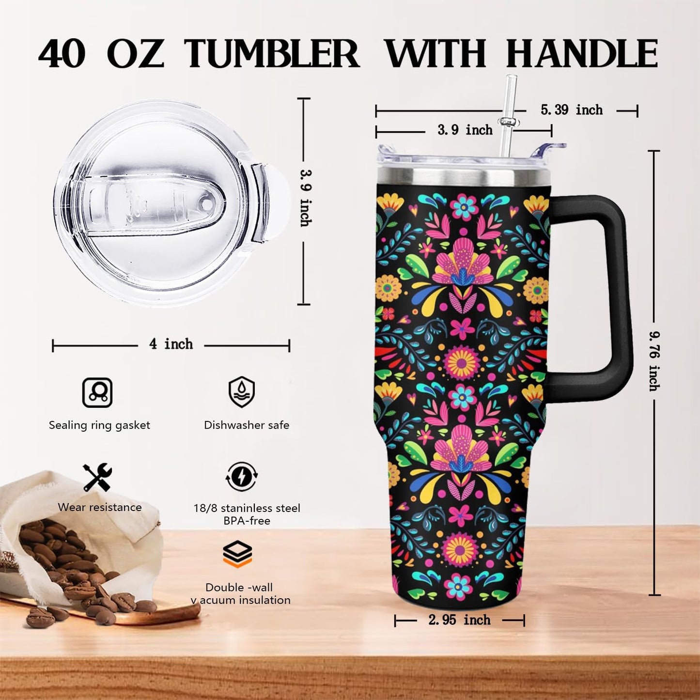 Ceovfoi 40 Oz Leopard & Zebra Print Tumbler With Handle, Lid & Straw - Insulated Travel Coffee Mug Water Bottle, Animal Print Gifts for Women Men