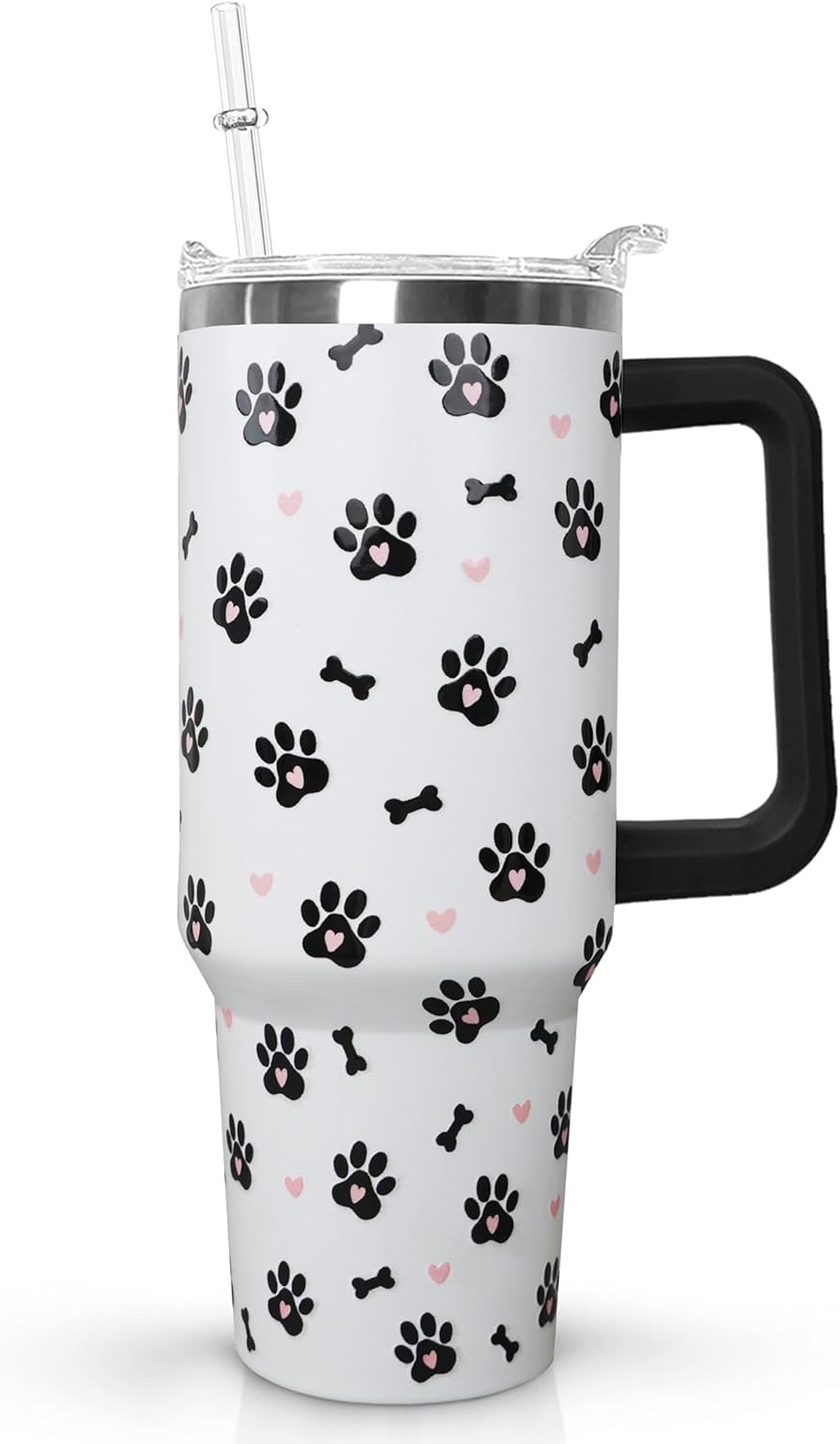 Ceovfoi 40 Oz Leopard & Zebra Print Tumbler With Handle, Lid & Straw - Insulated Travel Coffee Mug Water Bottle, Animal Print Gifts for Women Men