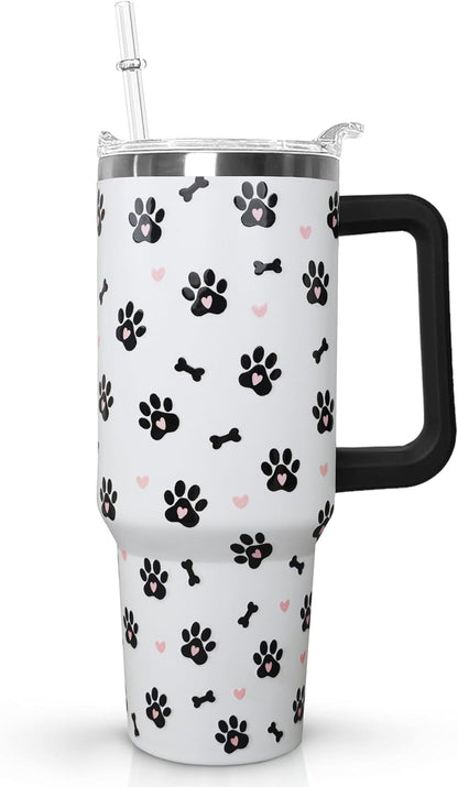Ceovfoi 40 Oz Leopard & Zebra Print Tumbler With Handle, Lid & Straw - Insulated Travel Coffee Mug Water Bottle, Animal Print Gifts for Women Men