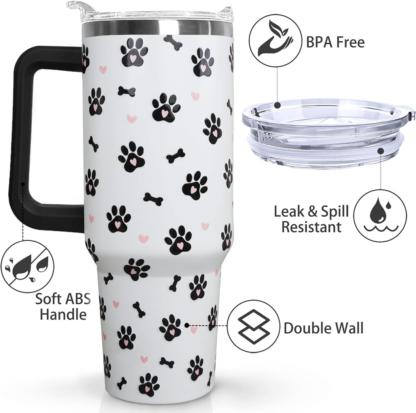 Ceovfoi 40 Oz Leopard & Zebra Print Tumbler With Handle, Lid & Straw - Insulated Travel Coffee Mug Water Bottle, Animal Print Gifts for Women Men