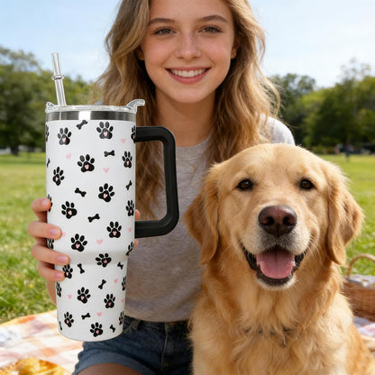 Ceovfoi 40 Oz Leopard & Zebra Print Tumbler With Handle, Lid & Straw - Insulated Travel Coffee Mug Water Bottle, Animal Print Gifts for Women Men