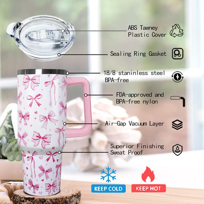 Ceovfoi 40 Oz Leopard & Zebra Print Tumbler With Handle, Lid & Straw - Insulated Travel Coffee Mug Water Bottle, Animal Print Gifts for Women Men