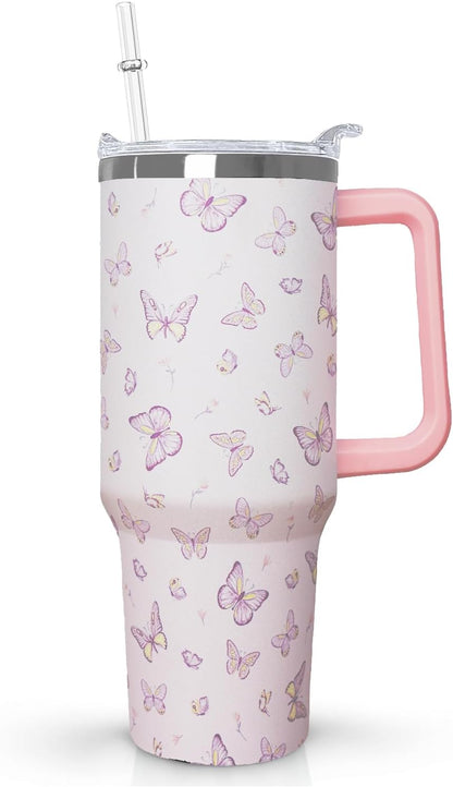 Ceovfoi 40 Oz Leopard & Zebra Print Tumbler With Handle, Lid & Straw - Insulated Travel Coffee Mug Water Bottle, Animal Print Gifts for Women Men