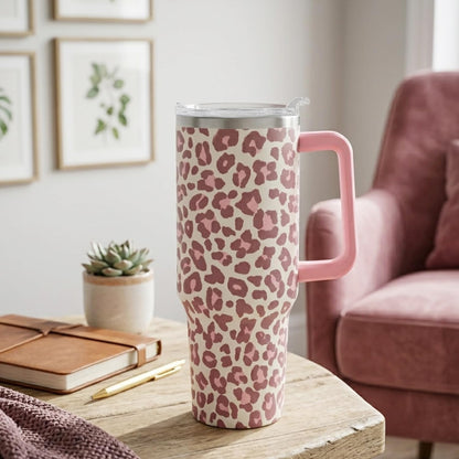 Ceovfoi 40 Oz Leopard & Zebra Print Tumbler With Handle, Lid & Straw - Insulated Travel Coffee Mug Water Bottle, Animal Print Gifts for Women Men