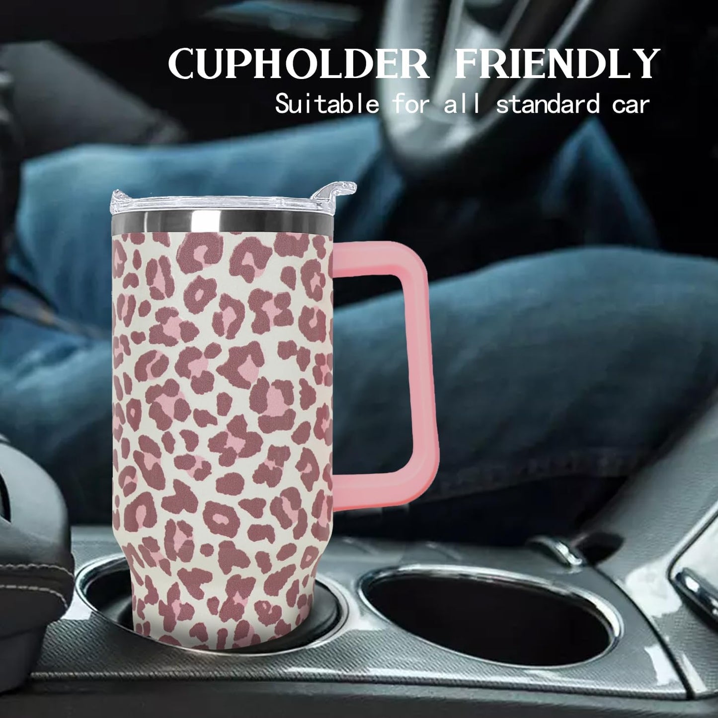 Ceovfoi 40 Oz Leopard & Zebra Print Tumbler With Handle, Lid & Straw - Insulated Travel Coffee Mug Water Bottle, Animal Print Gifts for Women Men