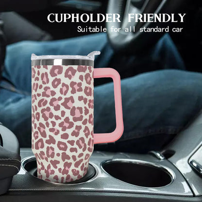 Ceovfoi 40 Oz Leopard & Zebra Print Tumbler With Handle, Lid & Straw - Insulated Travel Coffee Mug Water Bottle, Animal Print Gifts for Women Men
