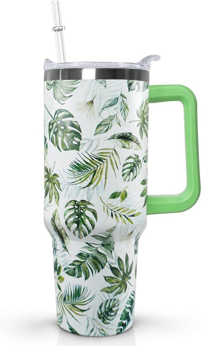 Ceovfoi 40 Oz Leopard & Zebra Print Tumbler With Handle, Lid & Straw - Insulated Travel Coffee Mug Water Bottle, Animal Print Gifts for Women Men