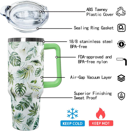 Ceovfoi 40 Oz Leopard & Zebra Print Tumbler With Handle, Lid & Straw - Insulated Travel Coffee Mug Water Bottle, Animal Print Gifts for Women Men