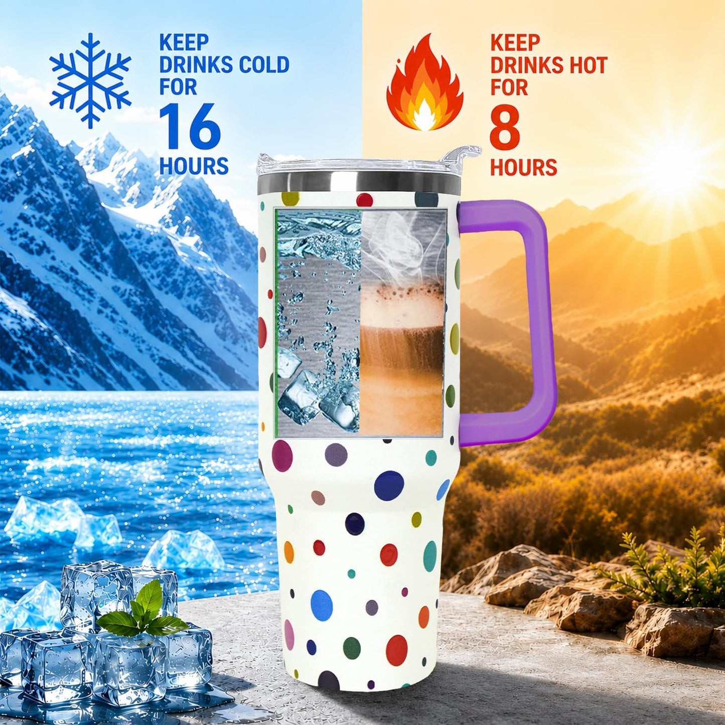 Ceovfoi 40 Oz Leopard & Zebra Print Tumbler With Handle, Lid & Straw - Insulated Travel Coffee Mug Water Bottle, Animal Print Gifts for Women Men