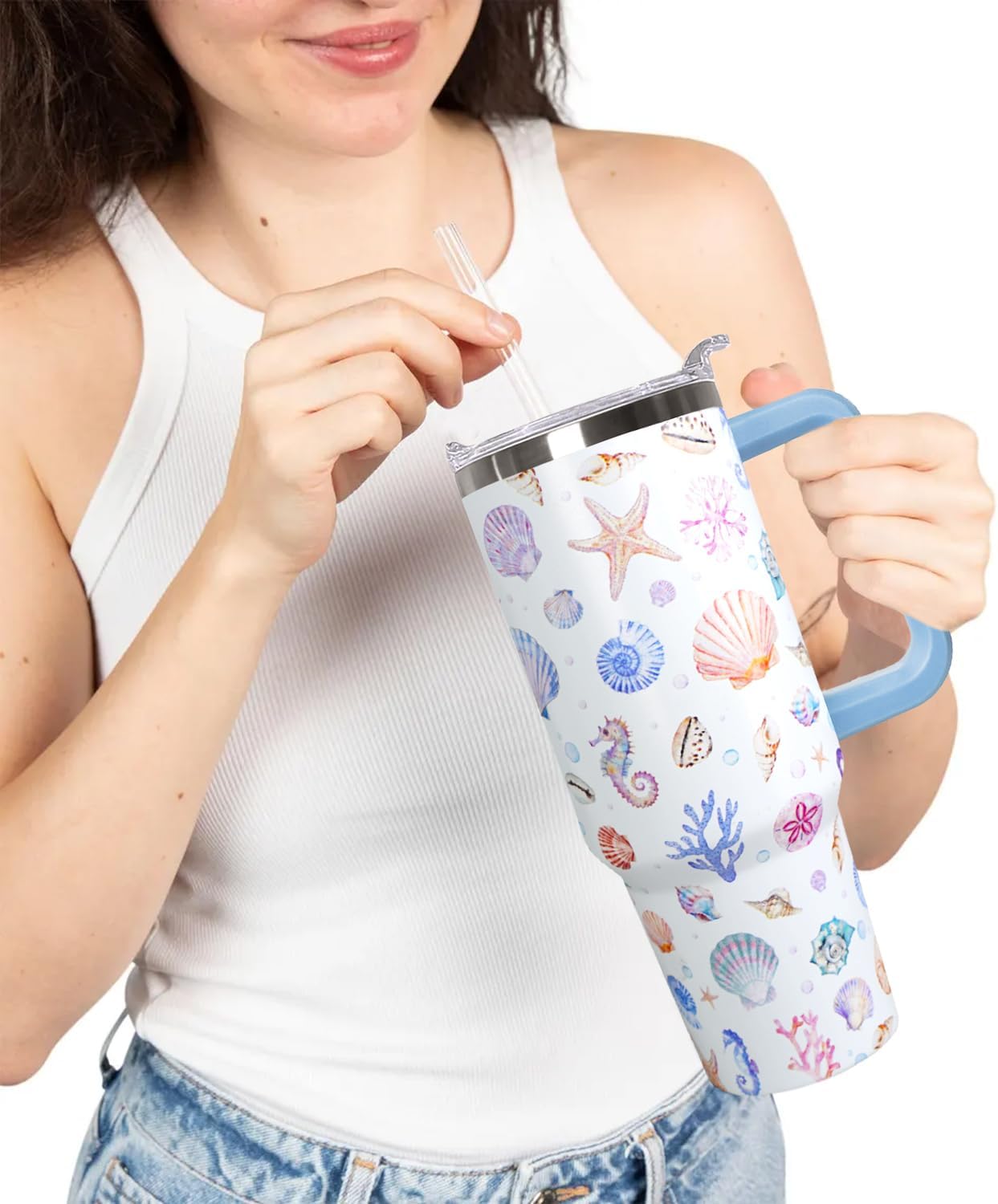 Ceovfoi 40 Oz Leopard & Zebra Print Tumbler With Handle, Lid & Straw - Insulated Travel Coffee Mug Water Bottle, Animal Print Gifts for Women Men
