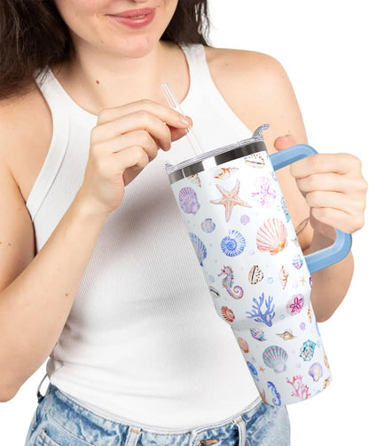 Ceovfoi 40 Oz Leopard & Zebra Print Tumbler With Handle, Lid & Straw - Insulated Travel Coffee Mug Water Bottle, Animal Print Gifts for Women Men