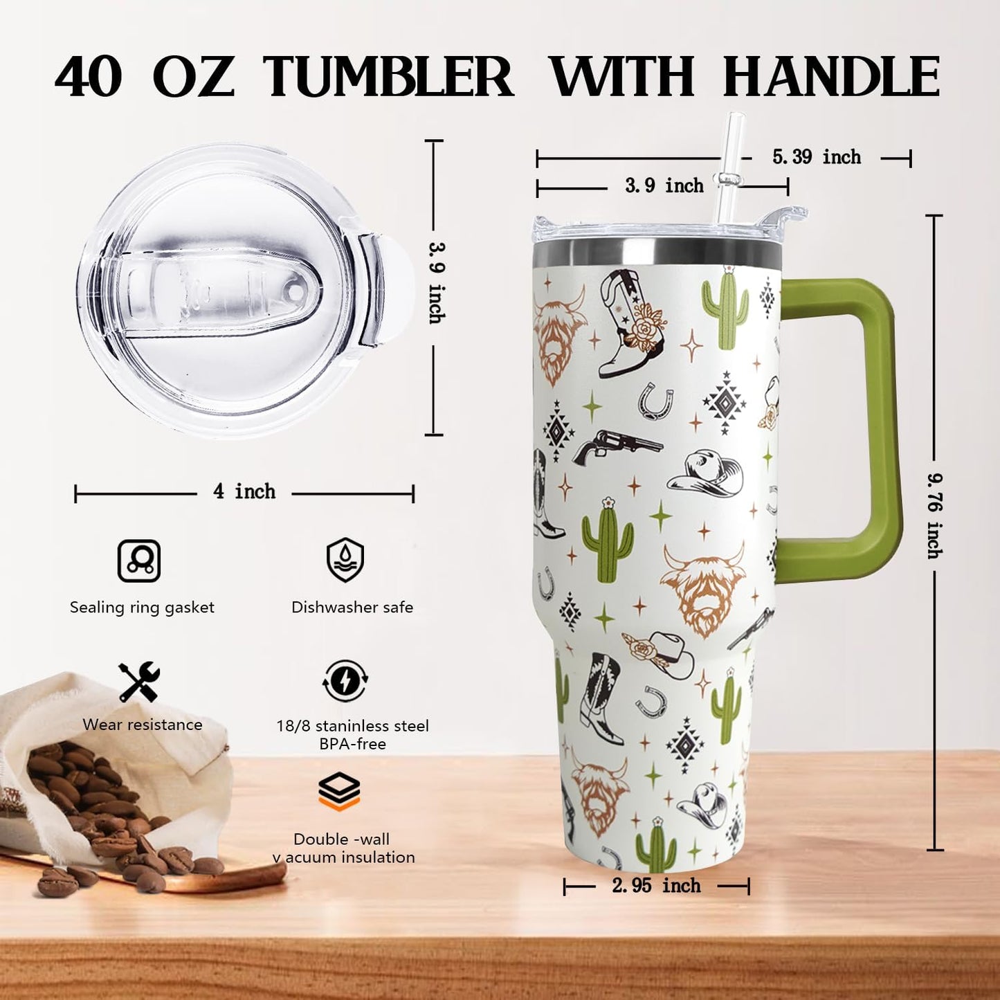 Ceovfoi 40 Oz Leopard & Zebra Print Tumbler With Handle, Lid & Straw - Insulated Travel Coffee Mug Water Bottle, Animal Print Gifts for Women Men