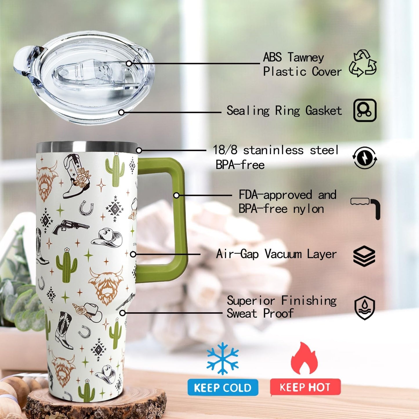 Ceovfoi 40 Oz Leopard & Zebra Print Tumbler With Handle, Lid & Straw - Insulated Travel Coffee Mug Water Bottle, Animal Print Gifts for Women Men