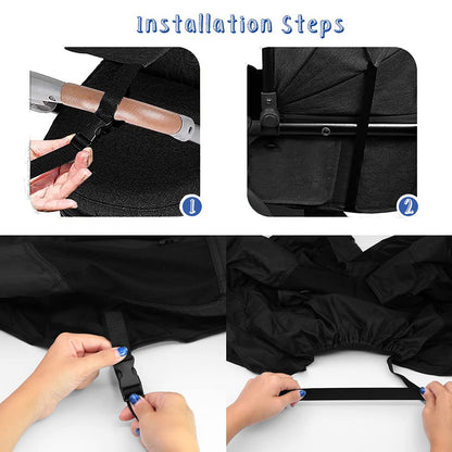 Pram Sunshade Sun Cover, Sun Shade Stroller for Baby, Universal Waterproof Stroller Sunshade Cover Anti-UV with Viewing Window for Stroller(Black)