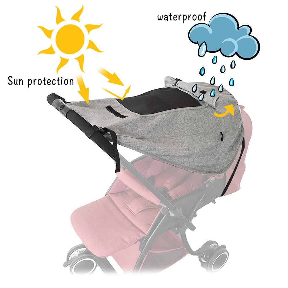 Pram Sunshade Sun Cover, Sun Shade Stroller for Baby, Universal Waterproof Stroller Sunshade Cover Anti-UV with Viewing Window for Stroller(Black)