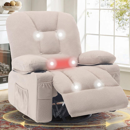 Rocking Recliner Chair for Nursery with Massage Heat, Beige