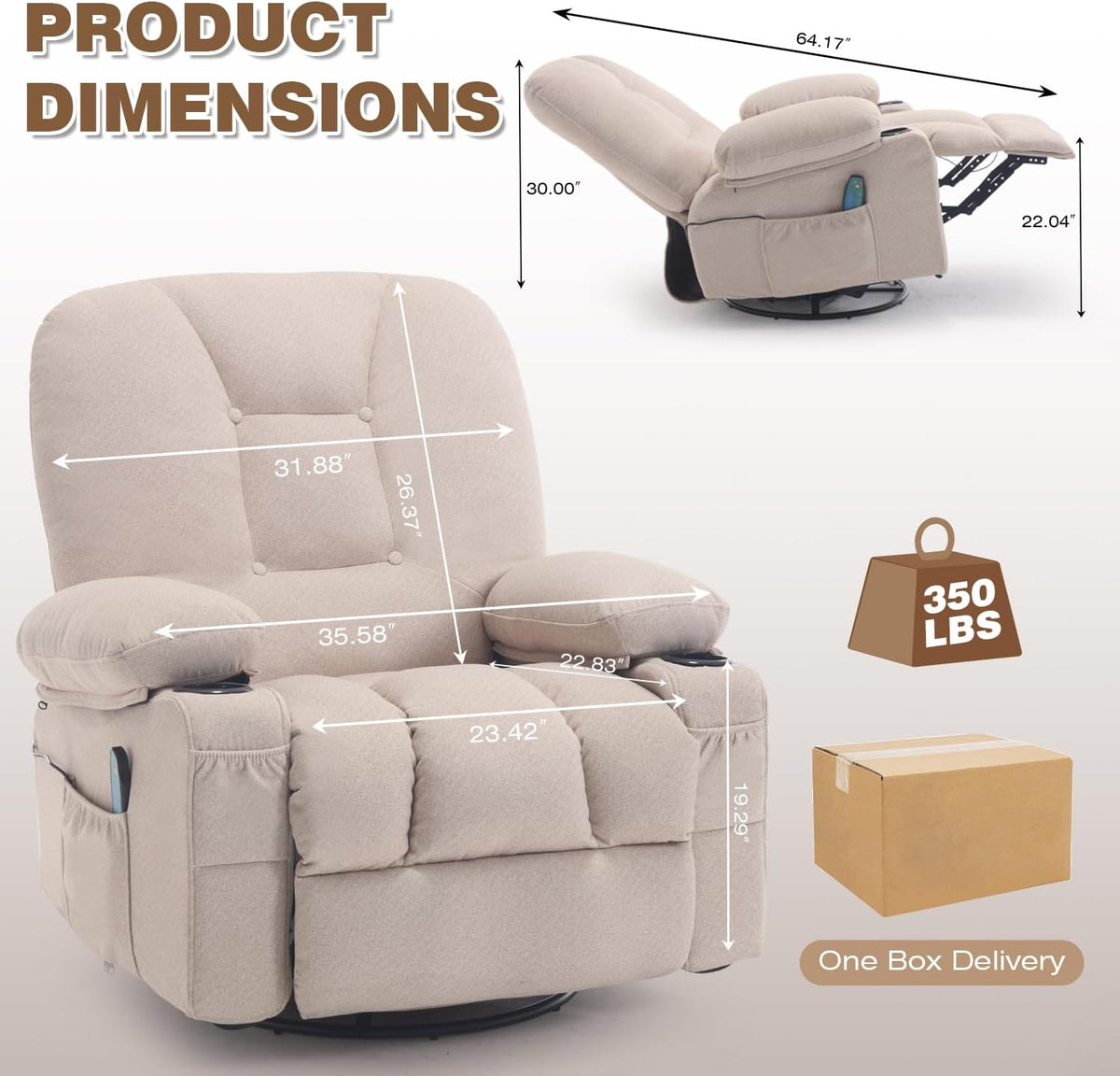 Rocking Recliner Chair for Nursery with Massage Heat, Beige