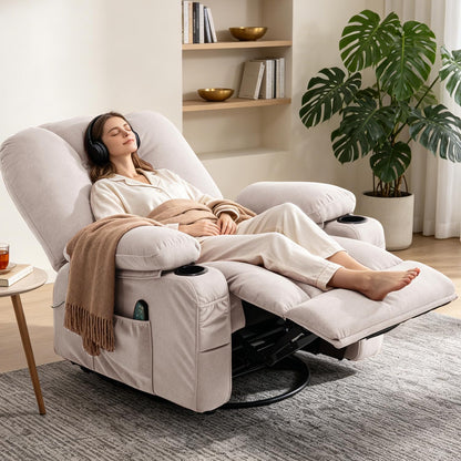 Rocking Recliner Chair for Nursery with Massage Heat, Beige