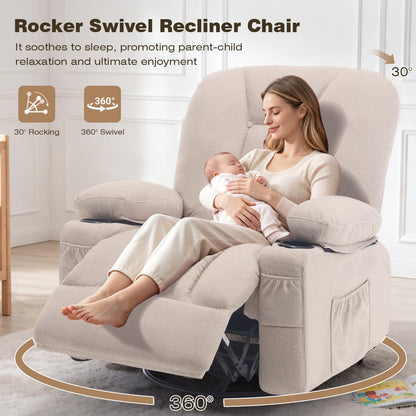 Rocking Recliner Chair for Nursery with Massage Heat, Beige