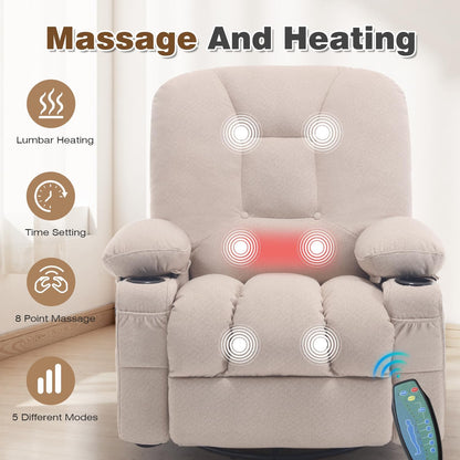 Rocking Recliner Chair for Nursery with Massage Heat, Beige