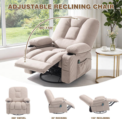 Rocking Recliner Chair for Nursery with Massage Heat, Beige