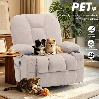 Rocking Recliner Chair for Nursery with Massage Heat, Beige