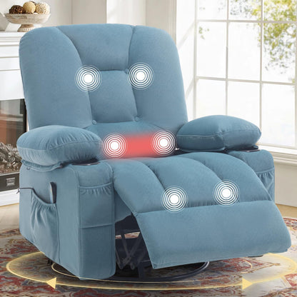 Rocking Recliner Chair for Nursery with Massage Heat, Beige