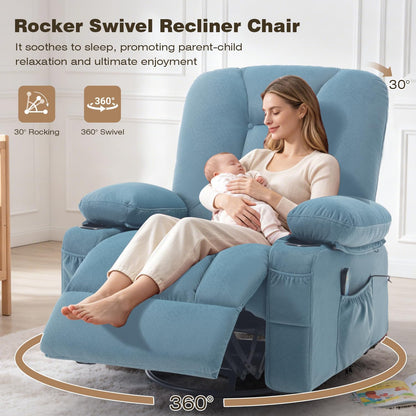 Rocking Recliner Chair for Nursery with Massage Heat, Beige