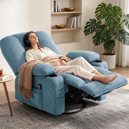 Rocking Recliner Chair for Nursery with Massage Heat, Beige