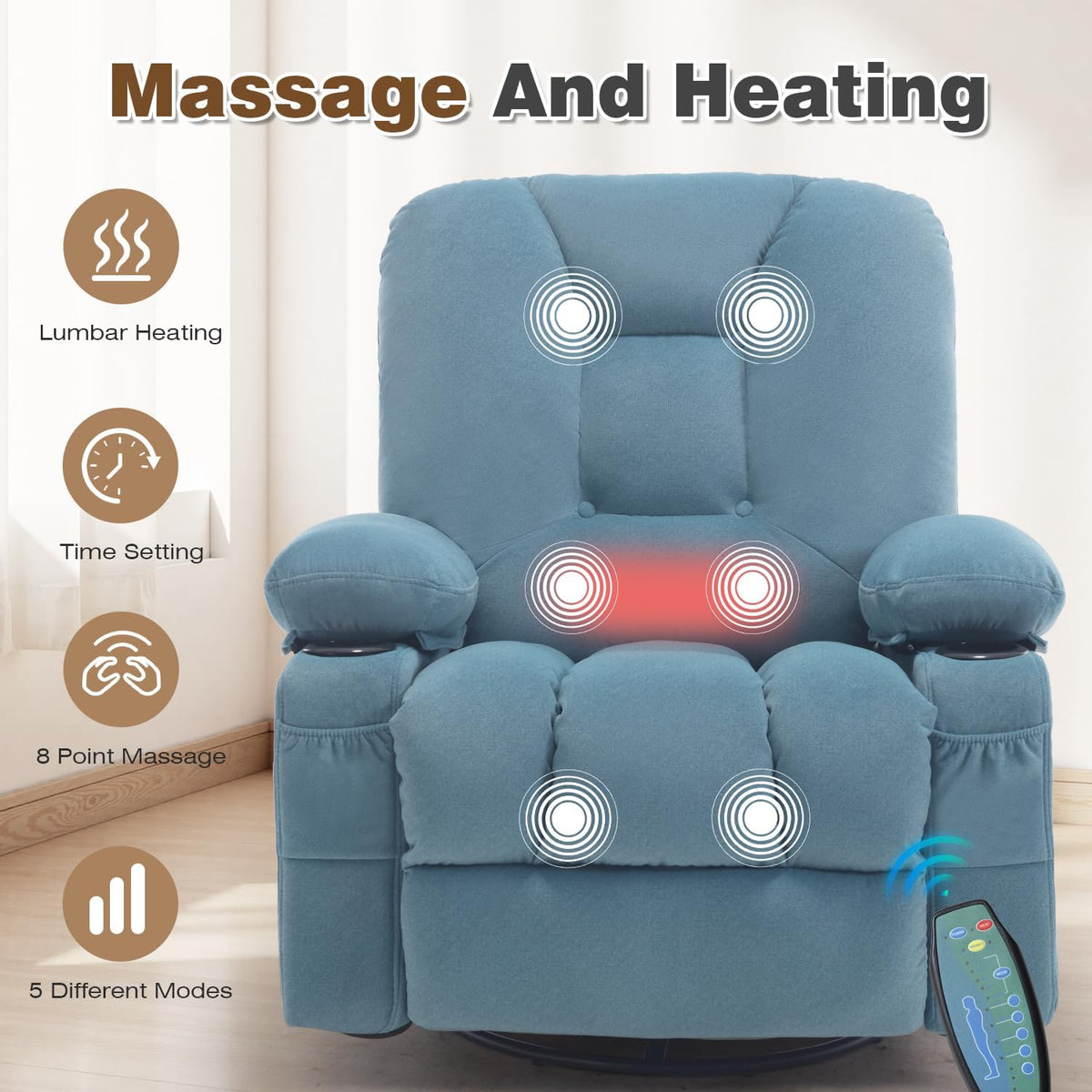 Rocking Recliner Chair for Nursery with Massage Heat, Beige