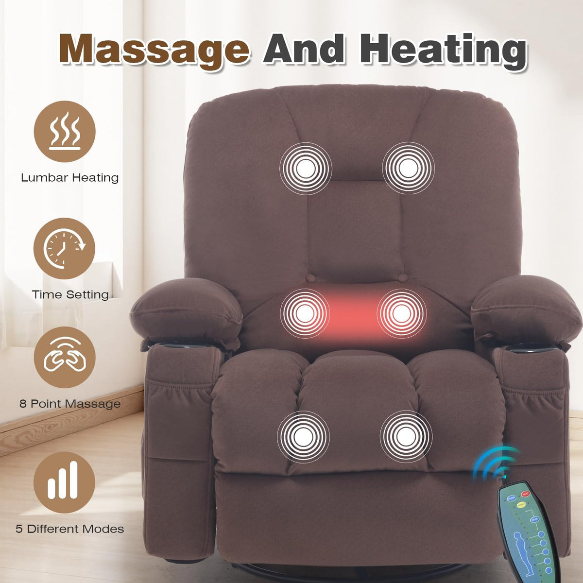 Rocking Recliner Chair for Nursery with Massage Heat, Beige