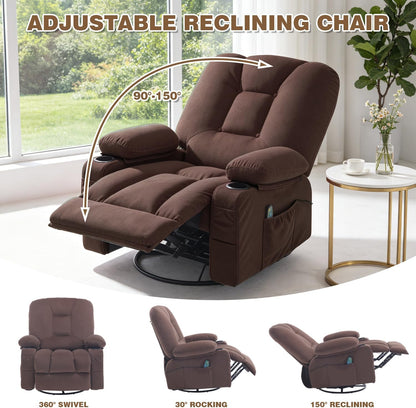 Rocking Recliner Chair for Nursery with Massage Heat, Beige