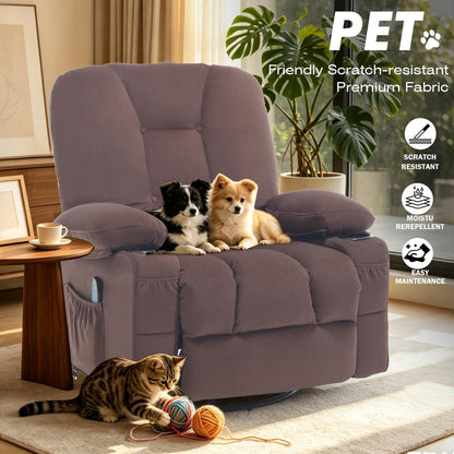 Rocking Recliner Chair for Nursery with Massage Heat, Beige