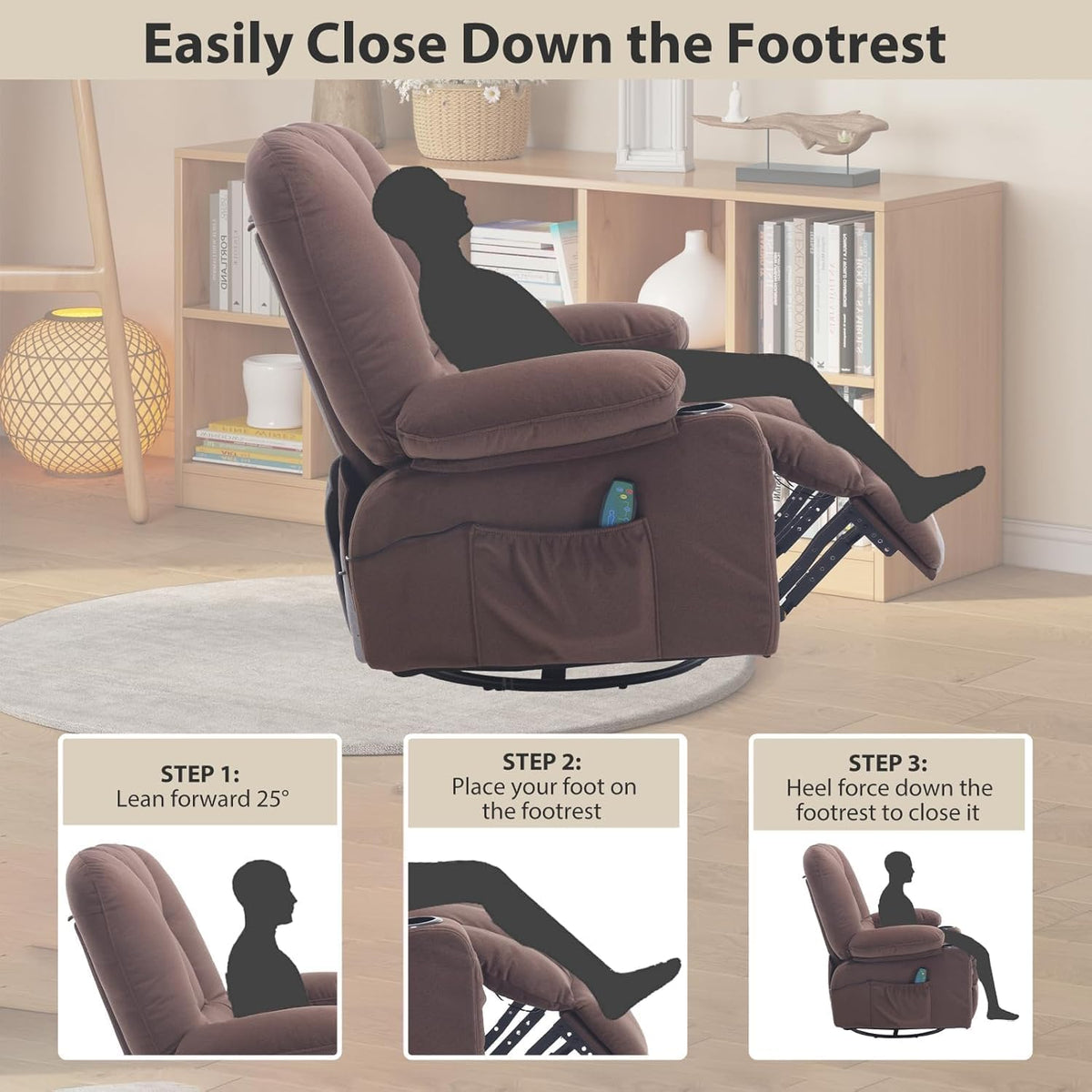 Rocking Recliner Chair for Nursery with Massage Heat, Beige