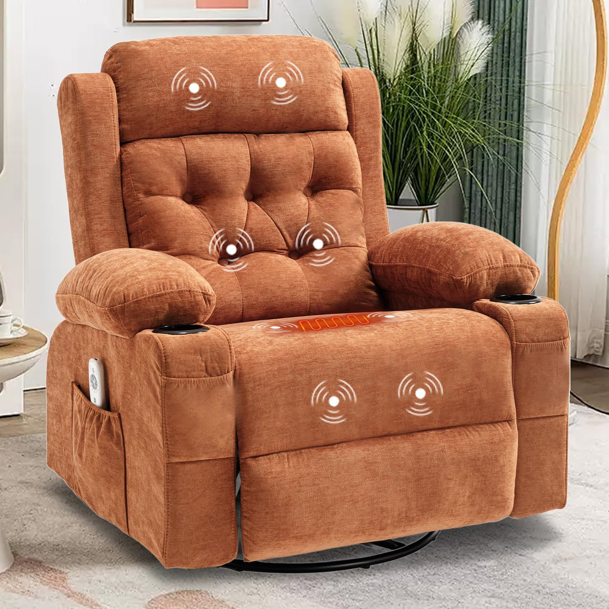 Rocking Recliner Chair for Nursery with Massage Heat, Beige