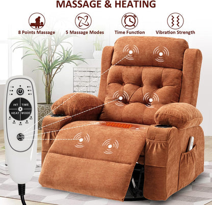 Rocking Recliner Chair for Nursery with Massage Heat, Beige