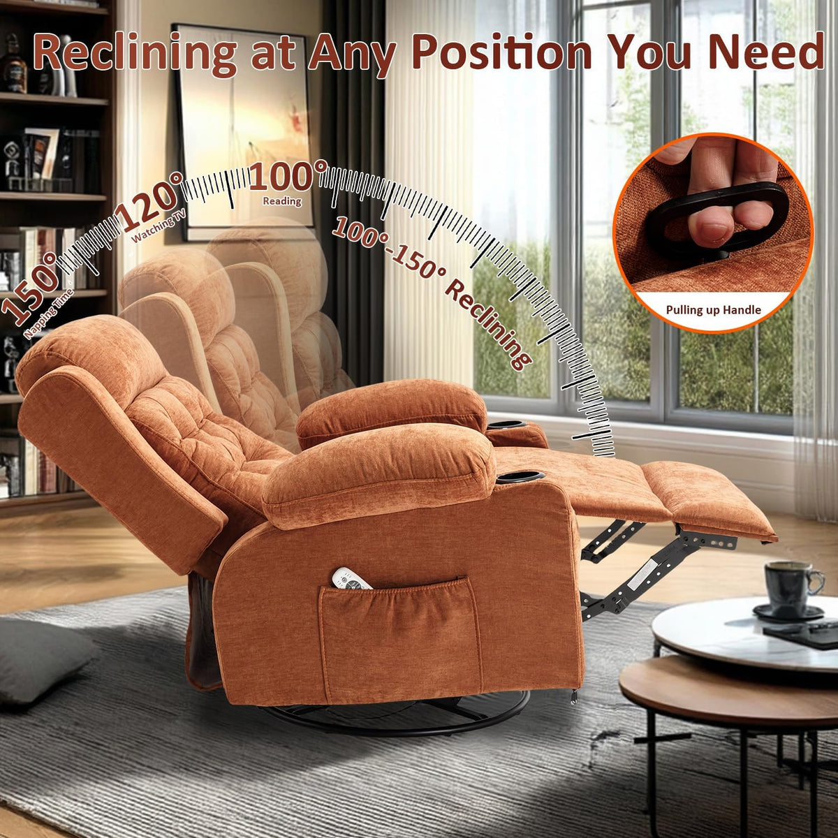 Rocking Recliner Chair for Nursery with Massage Heat, Beige