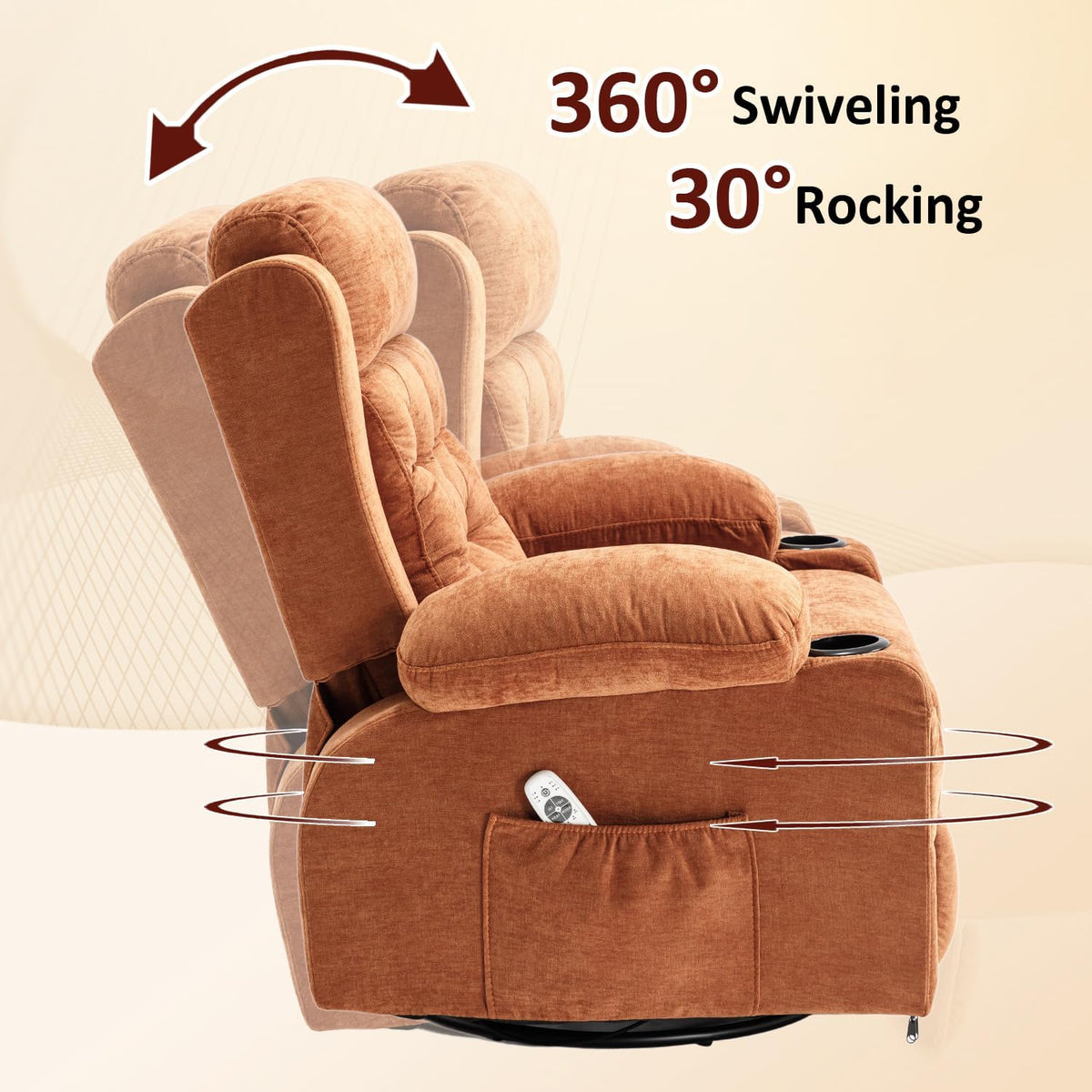 Rocking Recliner Chair for Nursery with Massage Heat, Beige