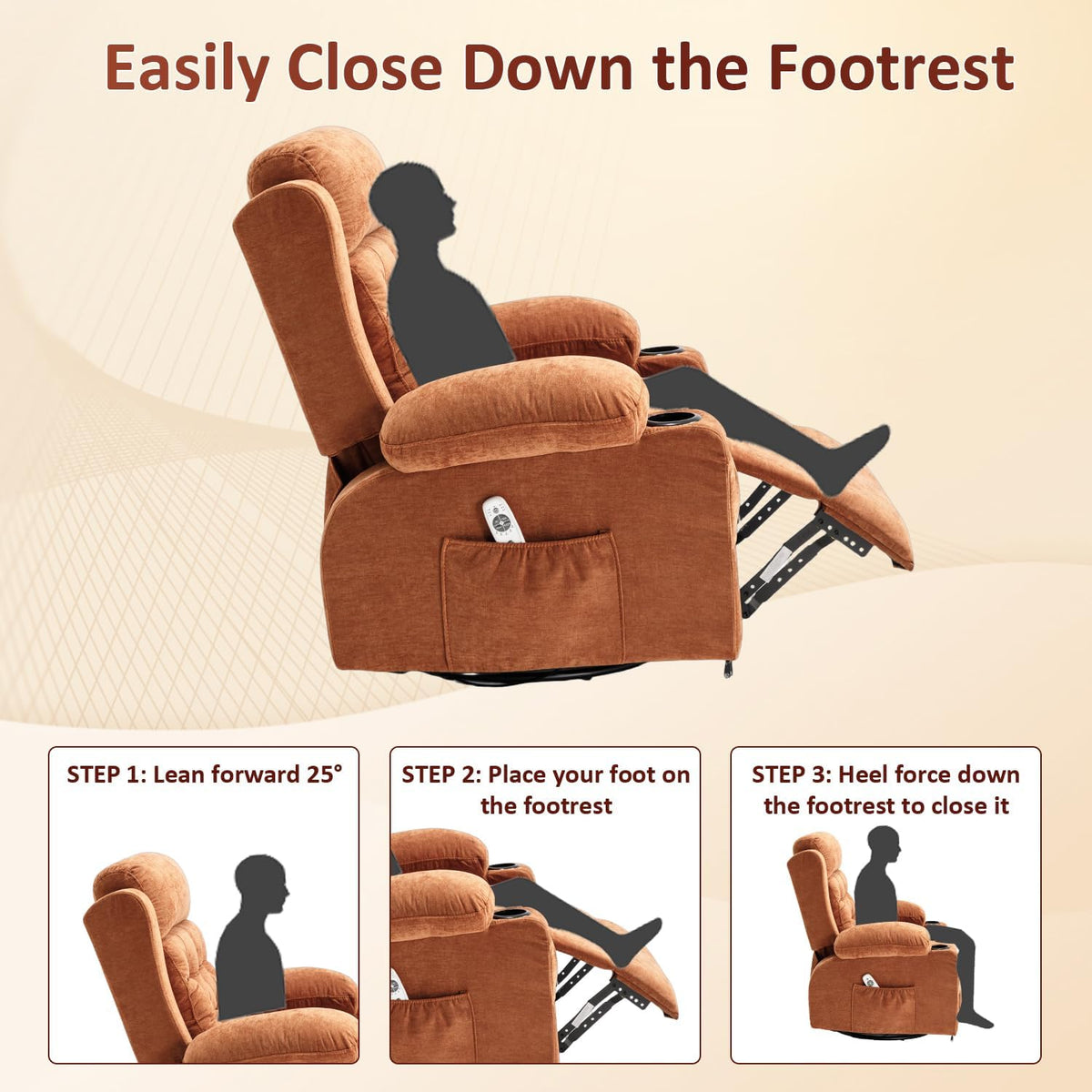 Rocking Recliner Chair for Nursery with Massage Heat, Beige