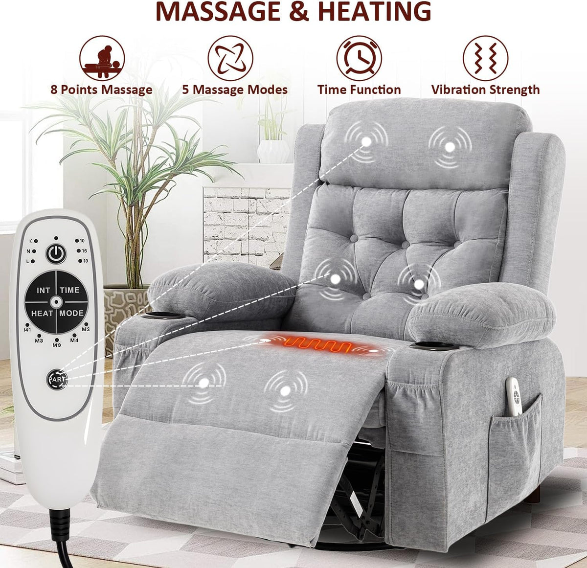 Rocking Recliner Chair for Nursery with Massage Heat, Beige