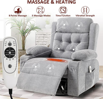 Rocking Recliner Chair for Nursery with Massage Heat, Beige