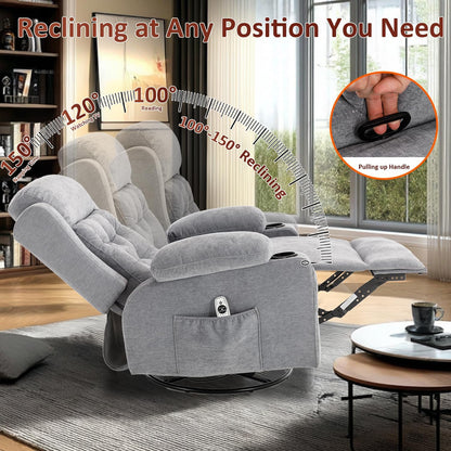 Rocking Recliner Chair for Nursery with Massage Heat, Beige