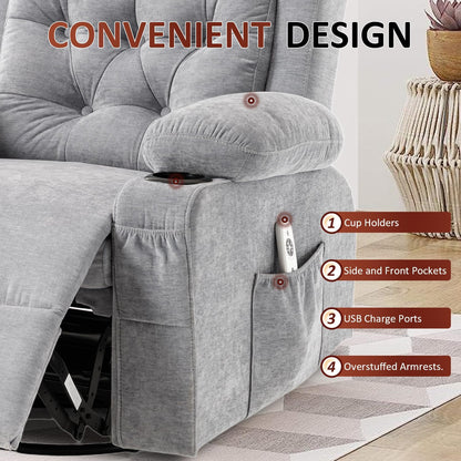 Rocking Recliner Chair for Nursery with Massage Heat, Beige
