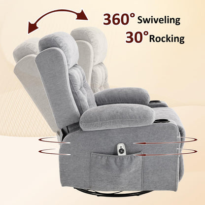 Rocking Recliner Chair for Nursery with Massage Heat, Beige