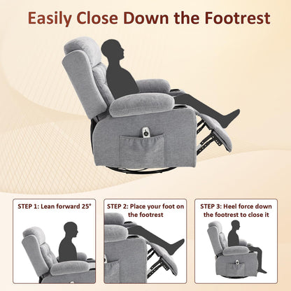 Rocking Recliner Chair for Nursery with Massage Heat, Beige