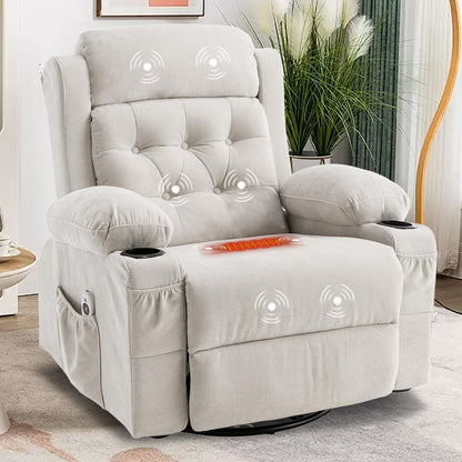 Rocking Recliner Chair for Nursery with Massage Heat, Beige