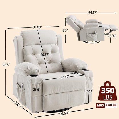 Rocking Recliner Chair for Nursery with Massage Heat, Beige
