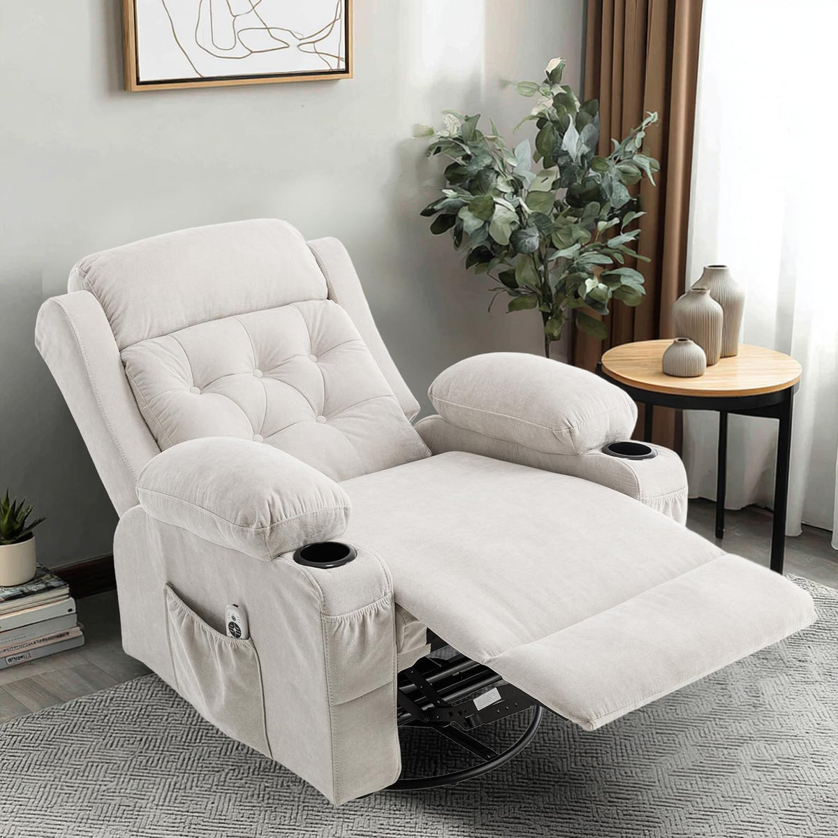 Rocking Recliner Chair for Nursery with Massage Heat, Beige